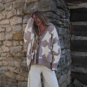 BUCKETLIST Beige and White Star Cardigan